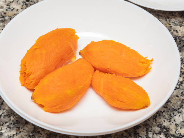 Sweet potatoes boiled and peeled.