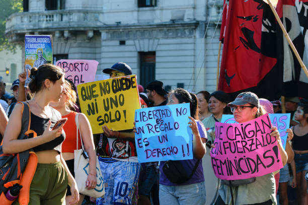 Buenos Aires, Argentina – April 30, 2016: A high angle shot of demonstrators during the Workers' Day Rally in Buenos Aires, Argentina