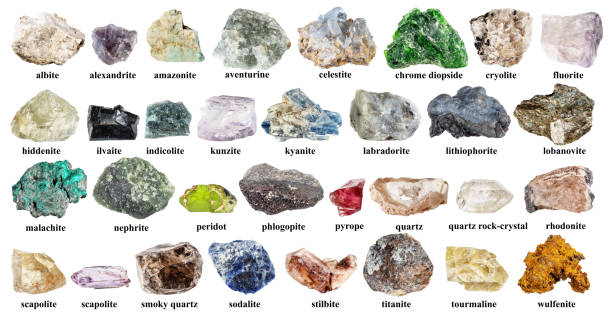 istock samples of various rough rocks with names cut out 2198727602