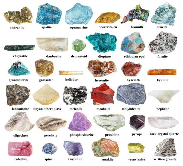 istock specimens of uncut minerals with names cut out 2198727619
