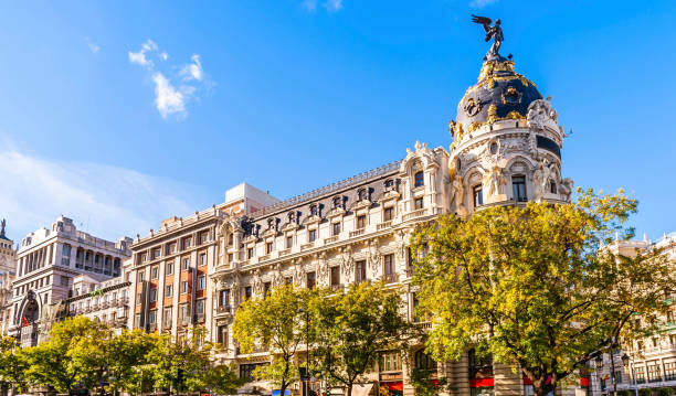 istock Alcala Street and Gran Via, and its facades in Madrid, Spain 2198728310