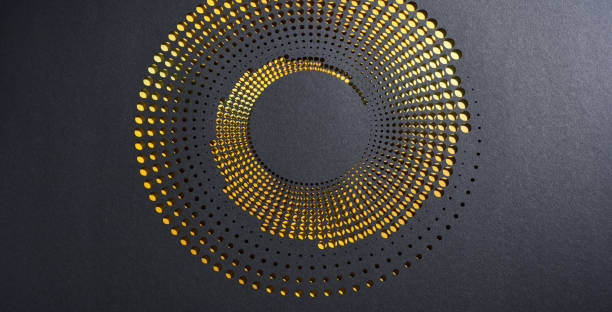istock Golden Circular Dot Pattern Cutout on Black Paper, Abstract Modern Geometric Design for Art Projects 2198730793