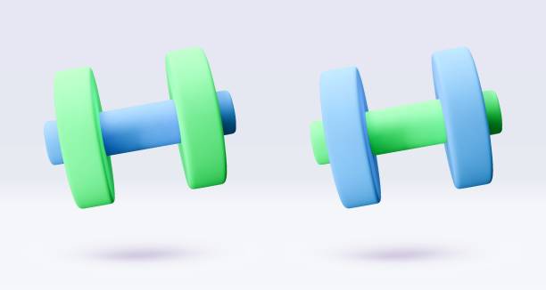istock Blue and green Dumbbell Realistic icon, 3d render. Isolated on white backround. Sport And Fitness design set. Vector illustration for shop, flyer, banner, web, advertising, sale 2198742348