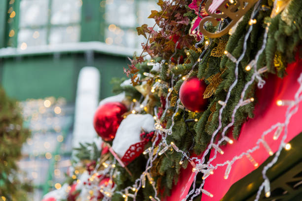 istock Holiday decorations on a vibrant street in a festive atmosphere 2198744450