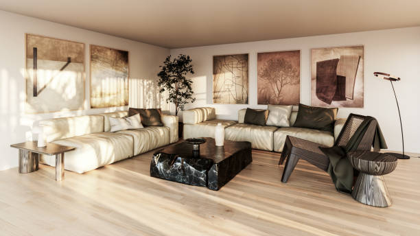 istock Large luxury modern bright interiors Living room mockup illustration 3D rendering image 2198747408
