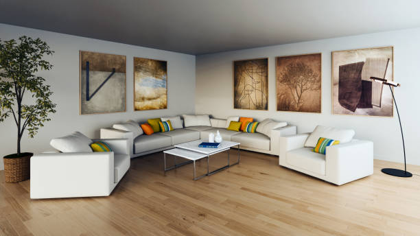 istock Large luxury modern bright interiors Living room mockup illustration 3D rendering image 2198747425
