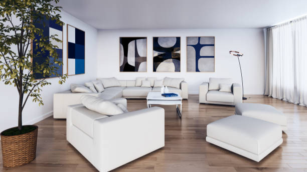 istock Large luxury modern bright interiors Living room mockup illustration 3D rendering image 2198747426