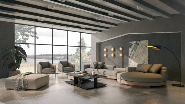 istock Large luxury modern bright interiors Living room mockup illustration 3D rendering image 2198747508
