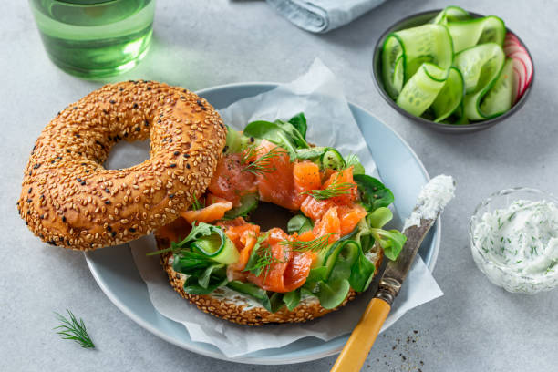 istock delicious curred salmon  bagel sandwich 2198750626