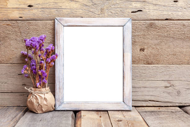 istock Rustic Wooden Frame Mockup on Wooden Background 2198751839