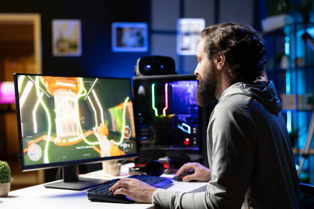 istock Man challenging other players in videogame tournaments online 2198752762