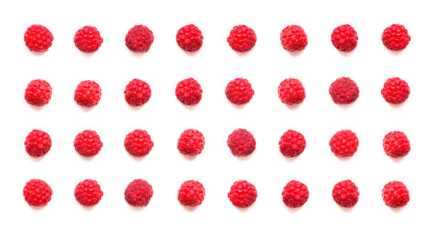 istock Freshly picked raspberries arranged in a neat grid on a white background for a vibrant visual display 2198756019