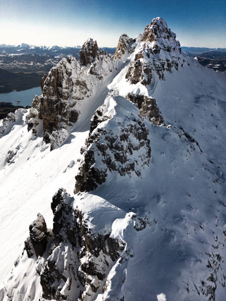 istock Snowy mountain aerial view 2198758945
