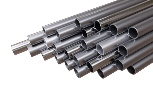 istock Steel hollow section beams, circular shape tube isolated on white 2198759002