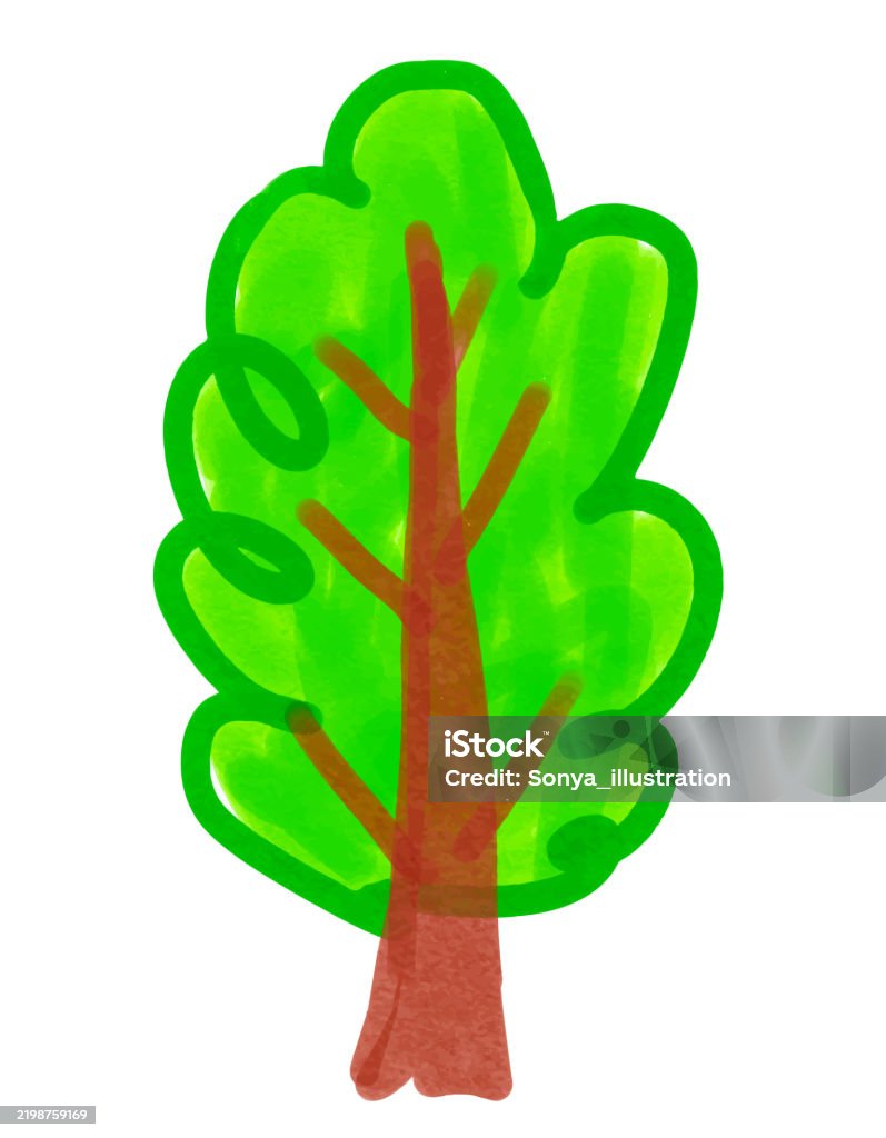 Child Drawing Doodle Of Tree Stock Illustration - Download Image Now ...