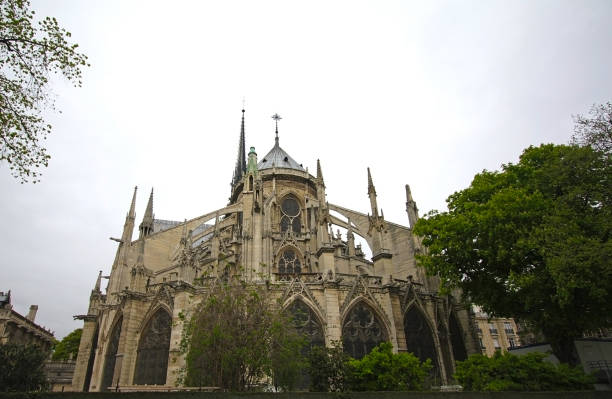 Notre Dame Cathedral before the fire, profile view