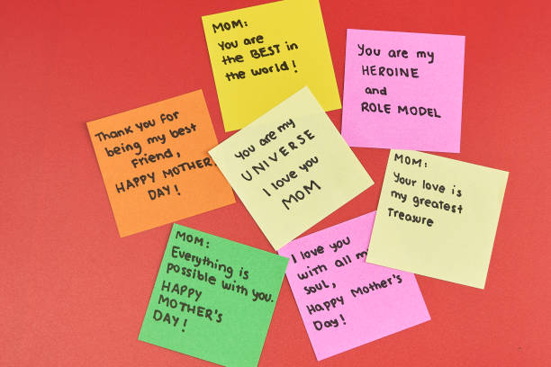 istock Mother's Day, Post-it notes of congratulations and thanks for her day. 2198763861