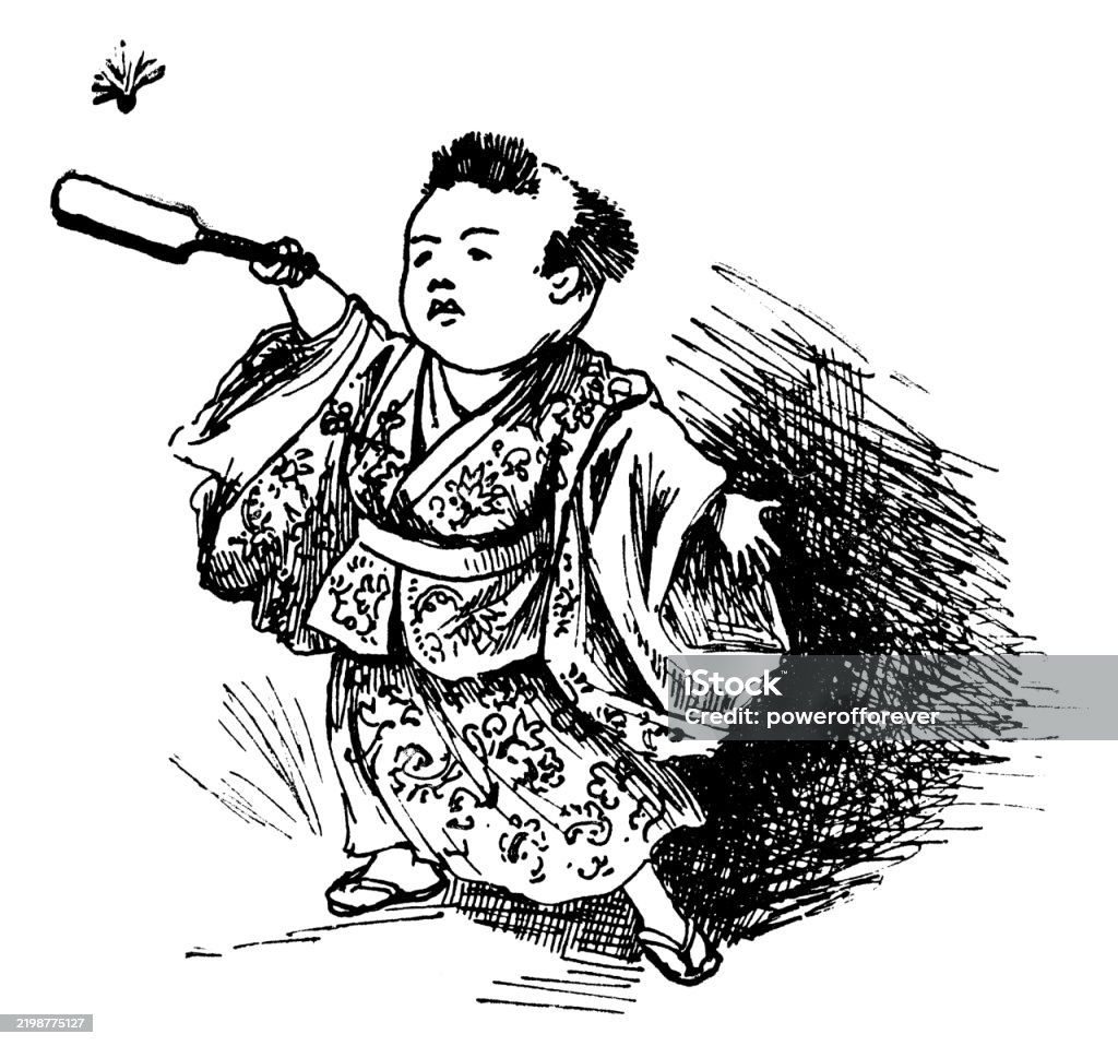 Hanetsuki Picture Racket Japanese Boy Playing Hanetsuki 19th Century Stock Illustration ...