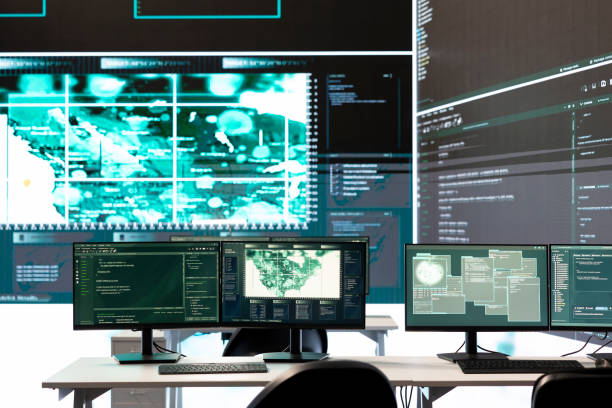 istock Empty governmental cyber defense and surveillance room 2198777699