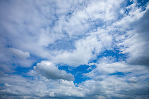 A serene view of a clear blue sky with fluffy clouds, perfect for naturethemed artistic projects like paintings