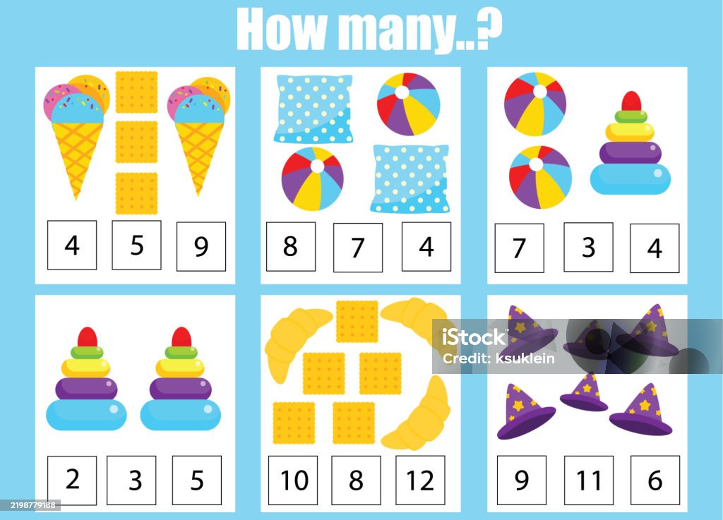 How Many Counting Activities Counting Educational Children Game Mathematics Kids Activity Sheet How ...