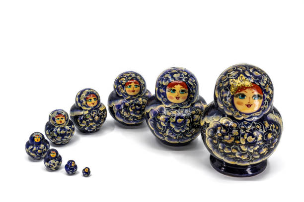istock Russian Matryoshka dolls in decreasing size on white background 2198786866