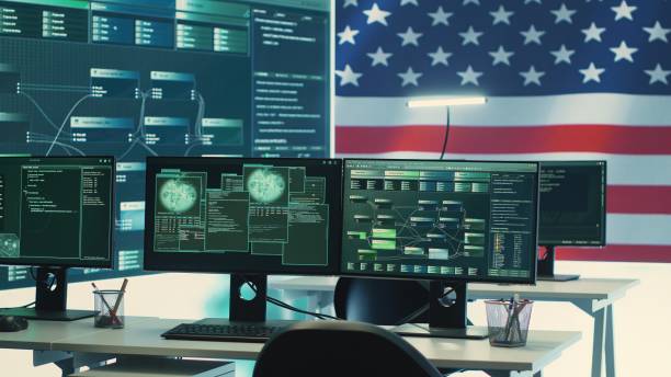 istock High tech governmental cyber operations center with USA flag 2198789374