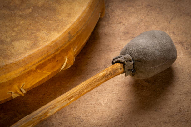 istock handmade, native American style, shaman frame drum covered by goat skin with a beater 2198792767