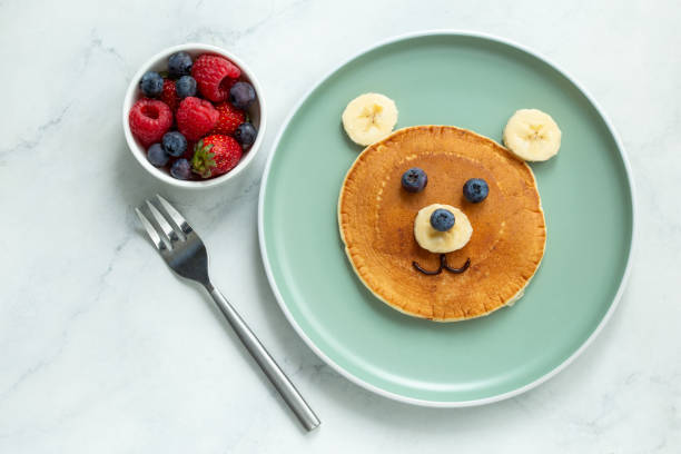 istock Funny kids breakfast, bear face pancakes 2198798972