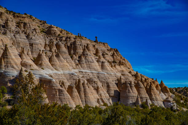 Awesome geology from volcanos featuring Cone shaped Tent Rocks -Multicolored rocks shaped like traditional native American tents. Kasha-Katuwe Tent Rocks National Monument in New Mexico, SW USA. Cochiti Pueblo New Mexico. the cone shaped tent rock formations are the products of volcanic eruptions.