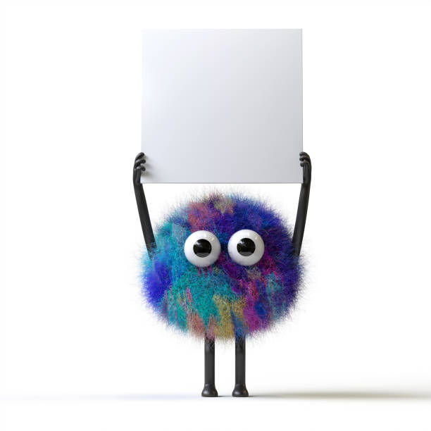 istock Fluffy, cute monster holds a blank sign. 2198802758