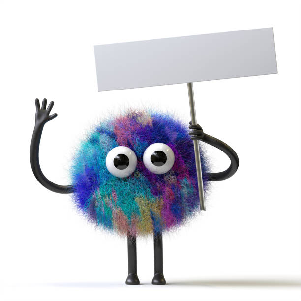 istock Fluffy, cute monster holds a blank sign. 2198802765