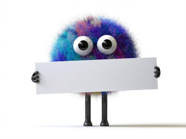 istock Fluffy, cute monster holds a blank sign. 2198802772