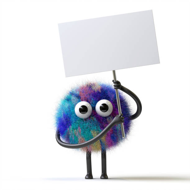 istock Fluffy, cute monster holds a blank sign. 2198802774