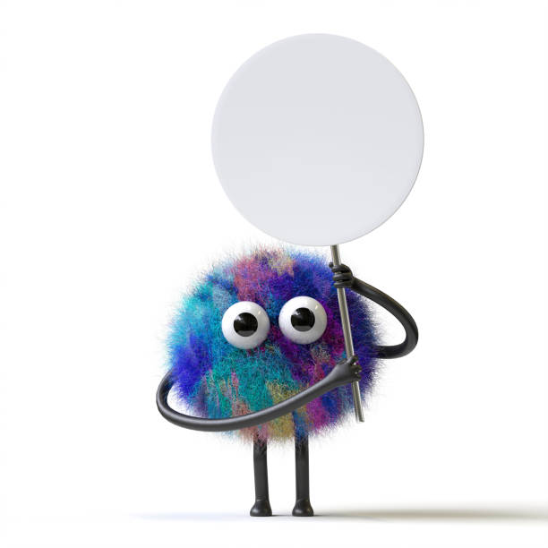 istock Fluffy, cute monster holds a blank sign. 2198802775