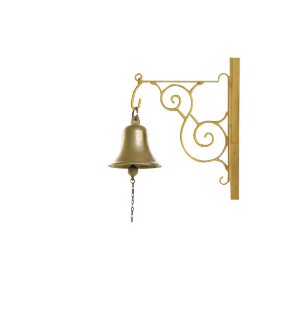 Old brass bell hanging isolated on white background , clipping path