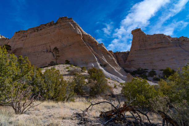 Volcano eruptions yielded these cone shaped Tent Rocks -Multicolored rocks shaped like traditional native American tents. Kasha-Katuwe Tent Rocks National Monument in New Mexico, SW USA. Cochiti Pueblo New Mexico. the cone shaped tent rock formations are the products of volcanic eruptions.