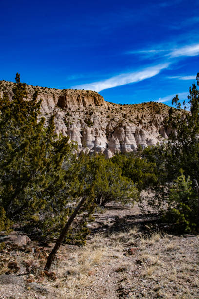 Amazing geology featuring Cone shaped Tent Rocks -Multicolored rocks shaped like traditional native American tents. Kasha-Katuwe Tent Rocks National Monument in New Mexico, SW USA. Cochiti Pueblo New Mexico. the cone shaped tent rock formations are the products of volcanic eruptions.