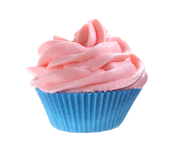 istock Delicious cupcake with pink cream isolated on white 2198805379