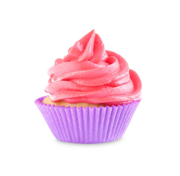 istock Delicious cupcake with pink cream isolated on white 2198805465
