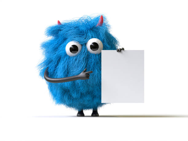 istock Fluffy, cute monster holds a blank sign. 2198805555