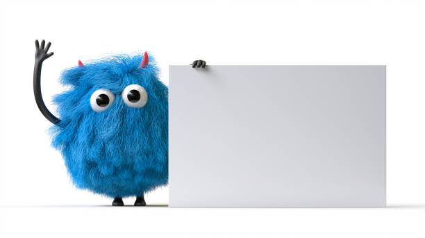 istock Fluffy, cute monster holds a blank sign. 2198805581
