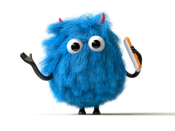 Fluffy, cute monster with a phone, symbolizes tech-savvy assistance. 3D rendering, conceptual image. Isolated on white background.