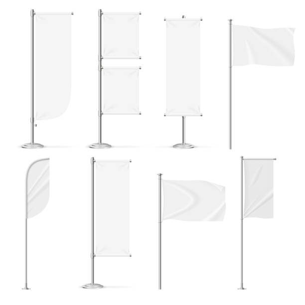 Blank White Flags and Banners Set Mockup. Vector Blank White Flags and Banners Set Mockup. Vector illustration flagpole stock illustrations