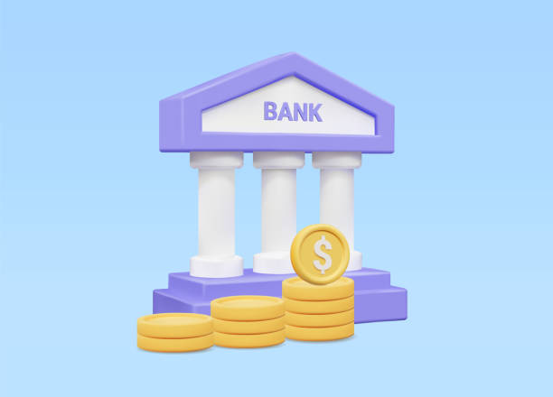 istock Vector 3D rendering of banking and finance concepts. It shows a classic style bank building with a pile of gold coins. Suitable for economic concepts, savings, and financial transactions. 2198806839