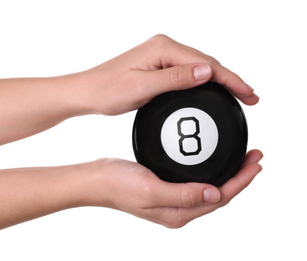 istock Woman holding magic eight ball on white background, closeup 2198808179