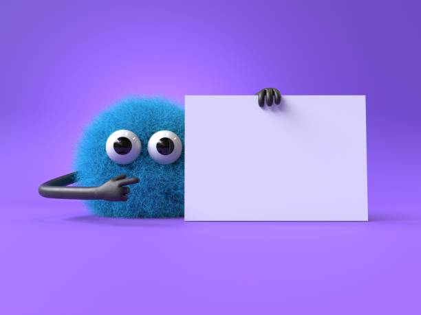 istock Fluffy, cute monster holds a blank sign. 2198808298