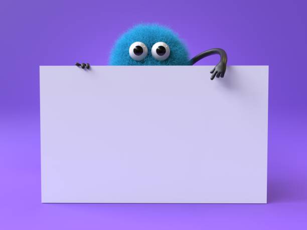istock Fluffy, cute monster holds a blank sign. 2198808300
