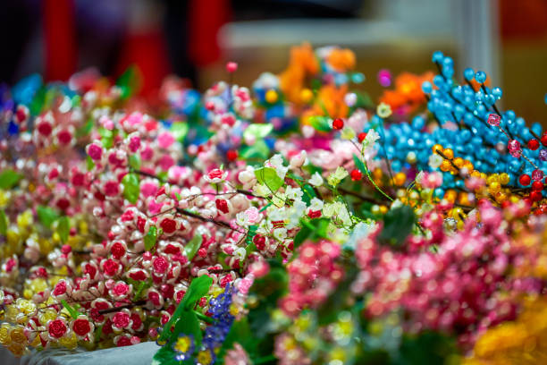 Close-up of colorful artificial flowers