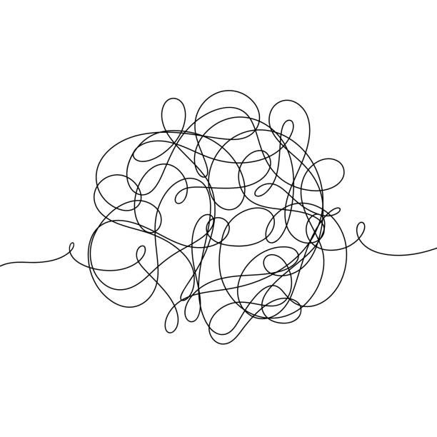 istock Tangled tangle of abstract lines, graphic black and white illustration, hand-drawn by one infinite, vector 2198819175